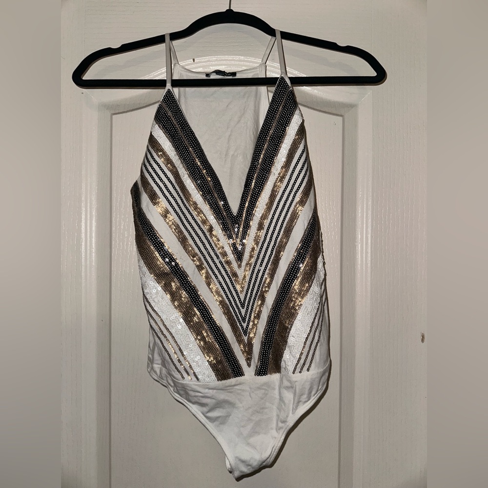 Express Sequin V-Neck Bodysuit NWOT